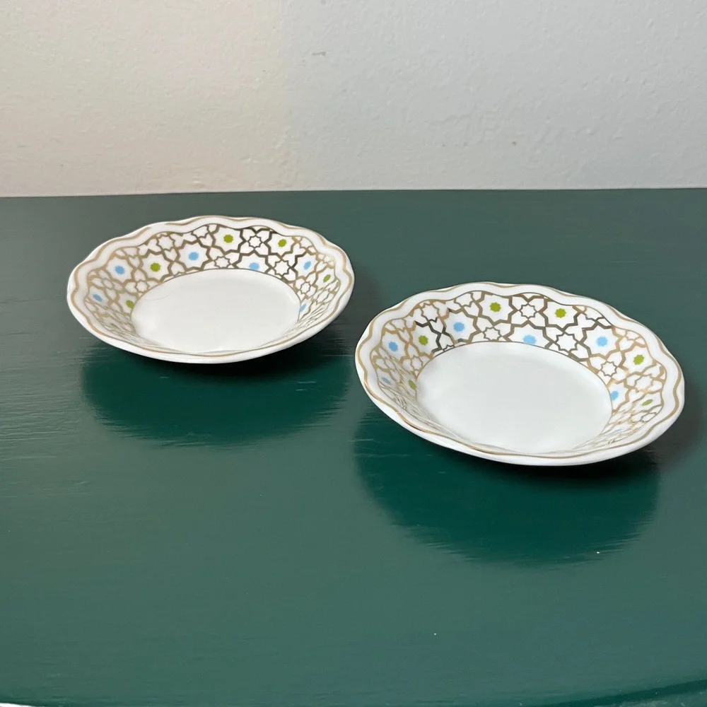 Weisenberg Germany Starburst‎ Fine Porcelain Vintage 1940s Pair Tea Bag Holders